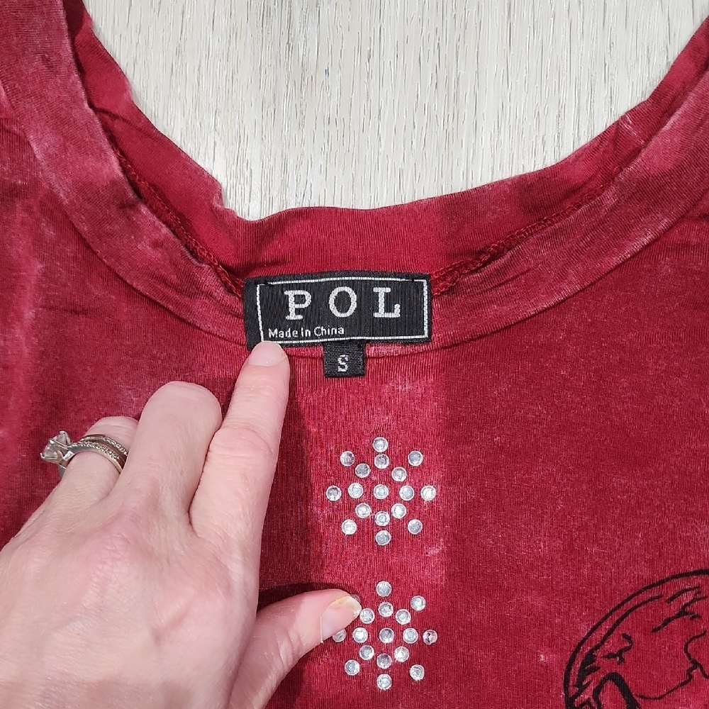 POL Red Short Sleeve Skull Tee with Rhinestone Accents - Picture 2 of 7